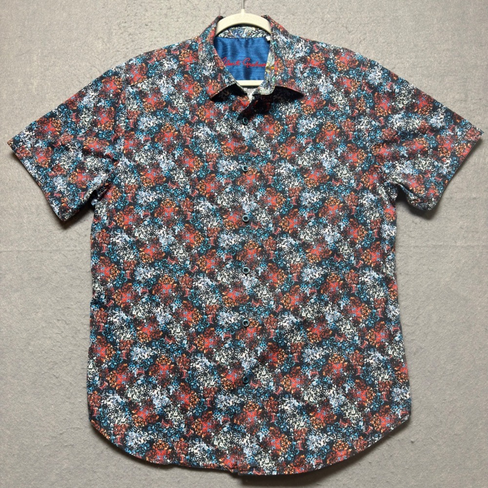 Robert Graham Mens Large Classic Fit Abstract Splatter Print Cotton SS Shirt